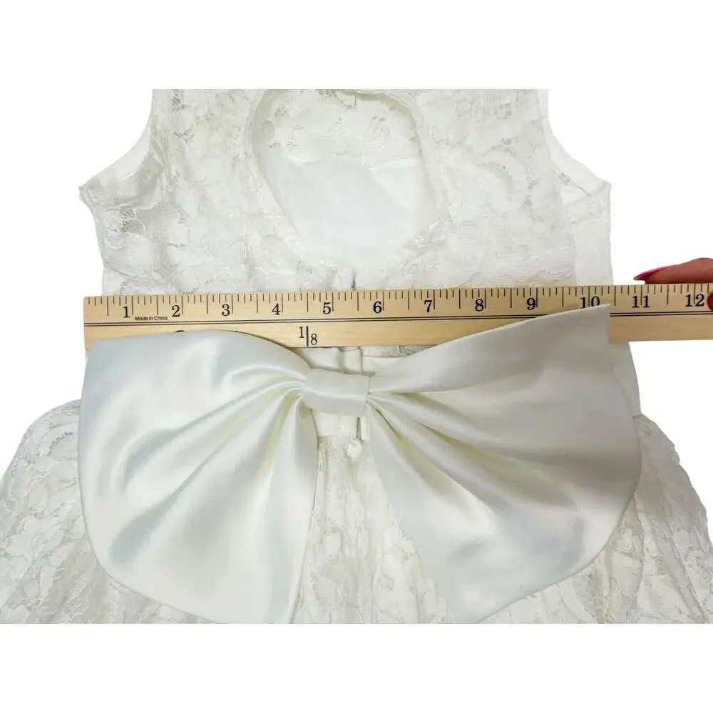 Posh Peanut Girls 4T White Lace Flower Girl Dress Satin Bow Wedding Formal